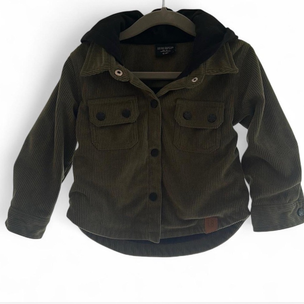 Little Bipsy 12-18 months. Green corduroy jacket with hood.